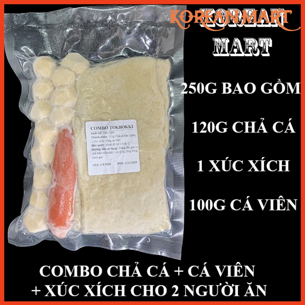 Combo toping nấu tokbokki 250 gồm chả cá, xúc xich, viên chiên dành cho 2 người ăn