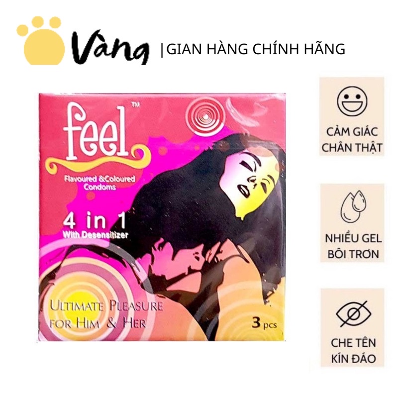 Bao Cao Su Bi Gai Kéo Dài Thời Gian FEEL 4IN1 1 Lằn Thắt Hộp 3 Bao