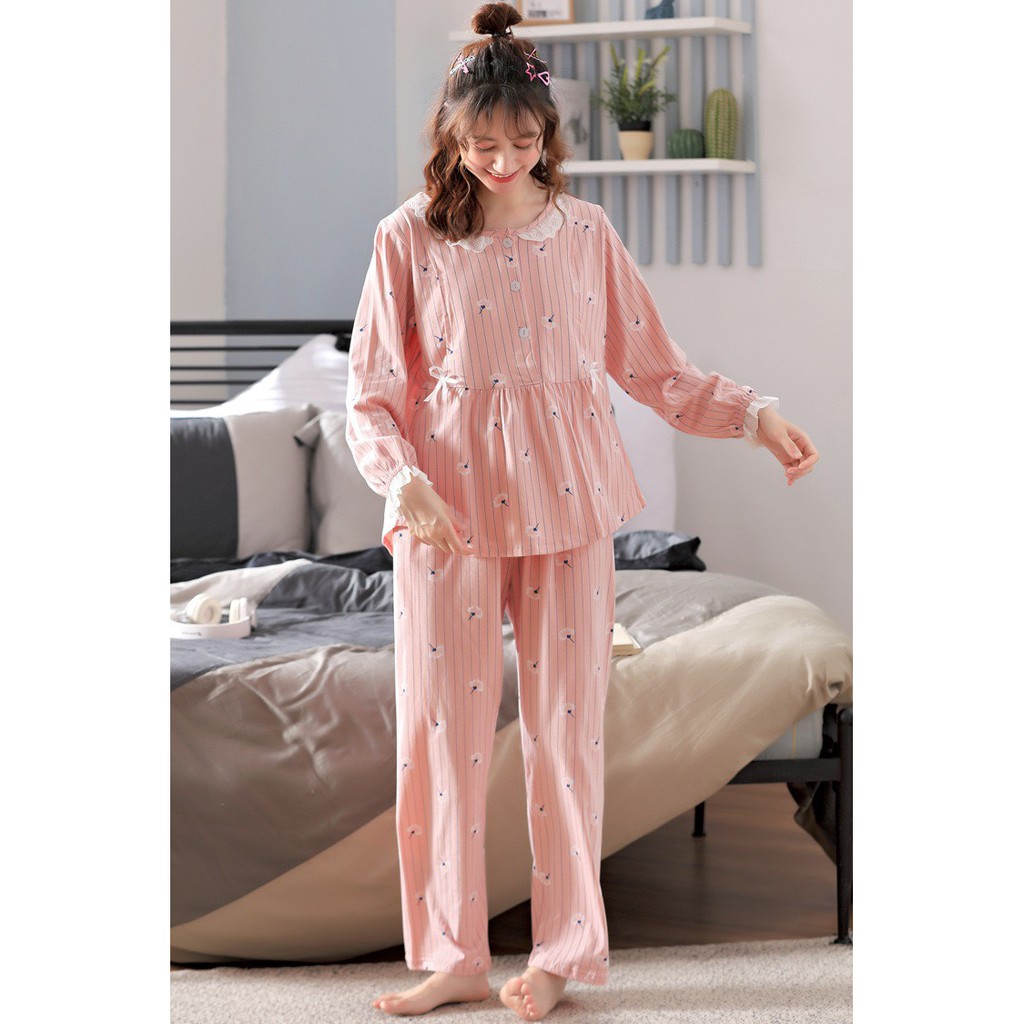 Bộ đồ bầu và sau sinh CỔ BÈO in HOA CÚC kute chất cotton siêu yêu BD920