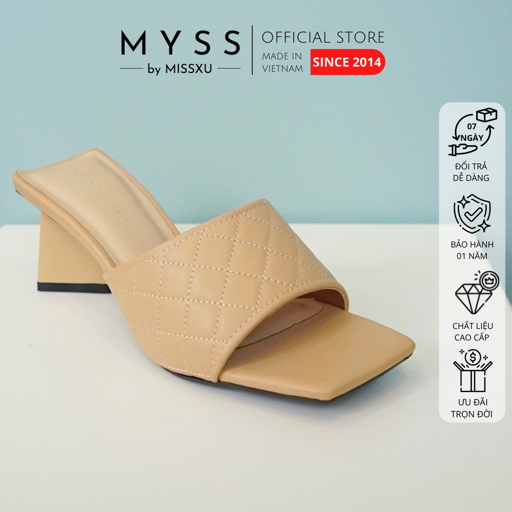 Giày guốc nữ mũi vuông chần ô gót tứ giác 5cm thời trang MYSS - SU24