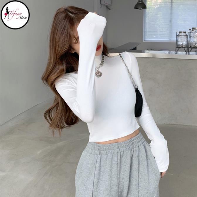 Áo Croptop Cổ Lọ Dài Tay Chất Thun Co Dãn 4 Chiều Mùa Trắng Freesize  "CROPTOP CỔ LỌ TAY DÀI" 💝