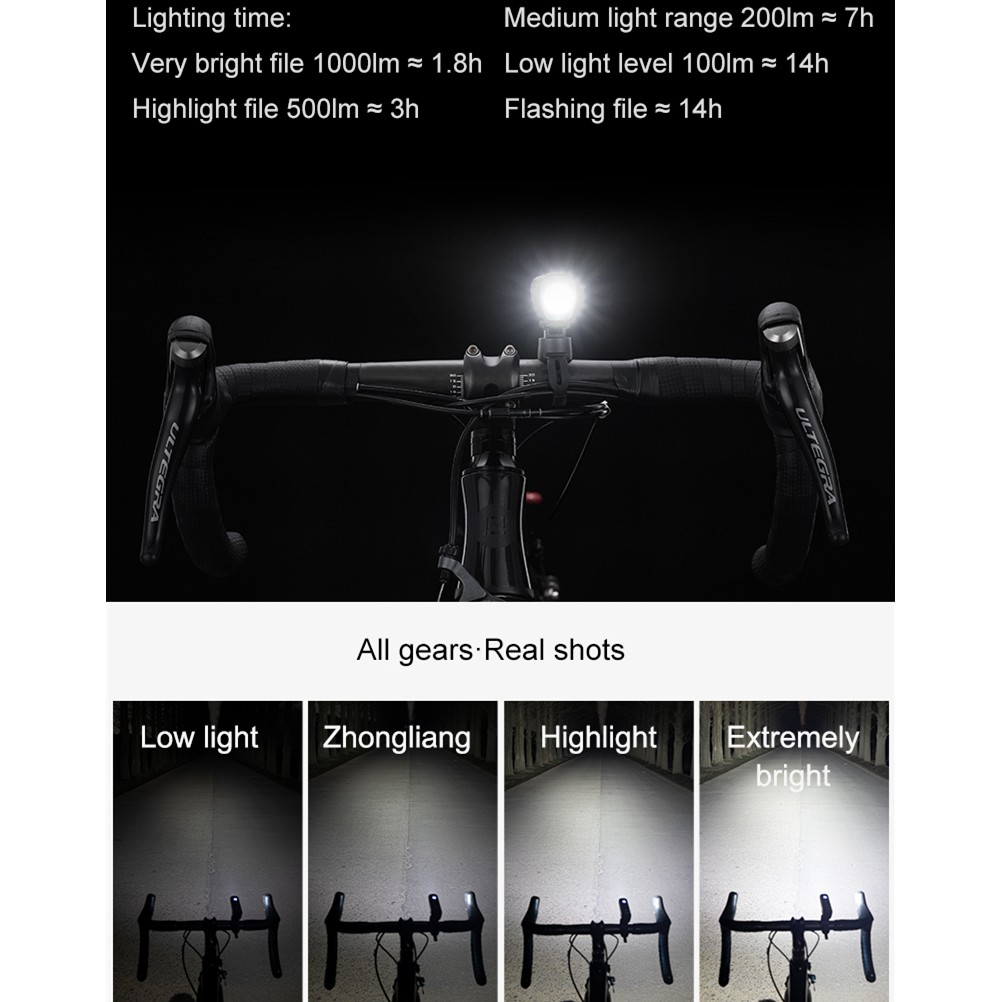 Fulfilled by Shopee  Đèn pha LED ROCKBROS 1000LM vỏ nhôm chất lượng cao kèm sạc USB chống thấm nước cho xe đạp