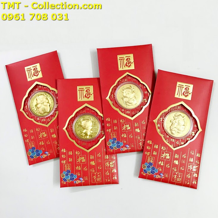 Bao Lì Xì Đồng Xu Con Trâu Cute Mạ Vàng chất liệu Giấy bìa, hộp nhựa, màu đỏ - SP005044