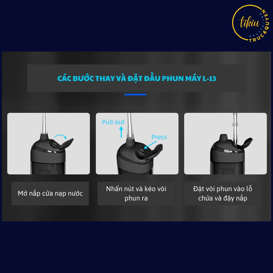 Máy Tăm Nước Mèo Máy TIKIU IPX7 RoHS L13 Chống Thấm Nước Kèm Dây Sạc, 4 Đầu Xịt Và Túi Vải Cao Cấp