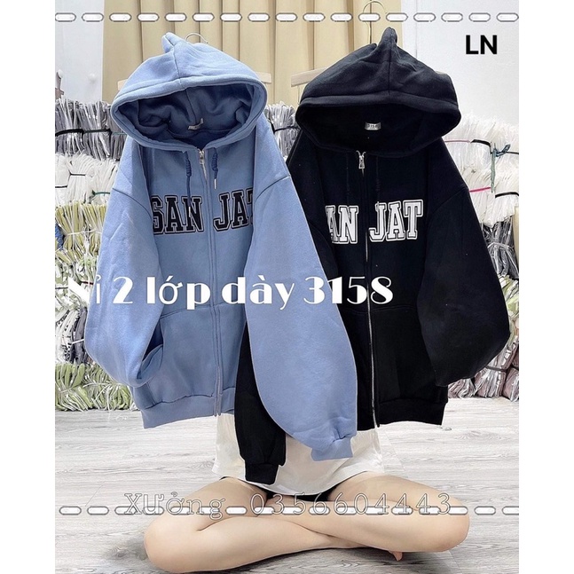 Áo khoác nỉ SAN JAT mũ 2 lớp TH6