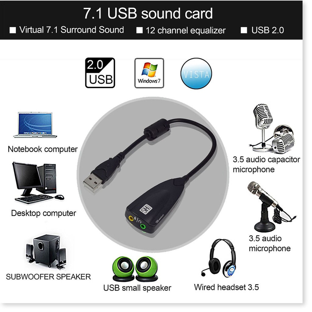 Cáp chia tín hiệu Micro và Loa âm thanh 3D cao cấp - Usb sound 7.1 AZONE