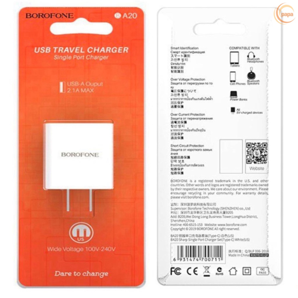Củ sạc 2.1A BA20 cóc sạc full các dòng điện thoại