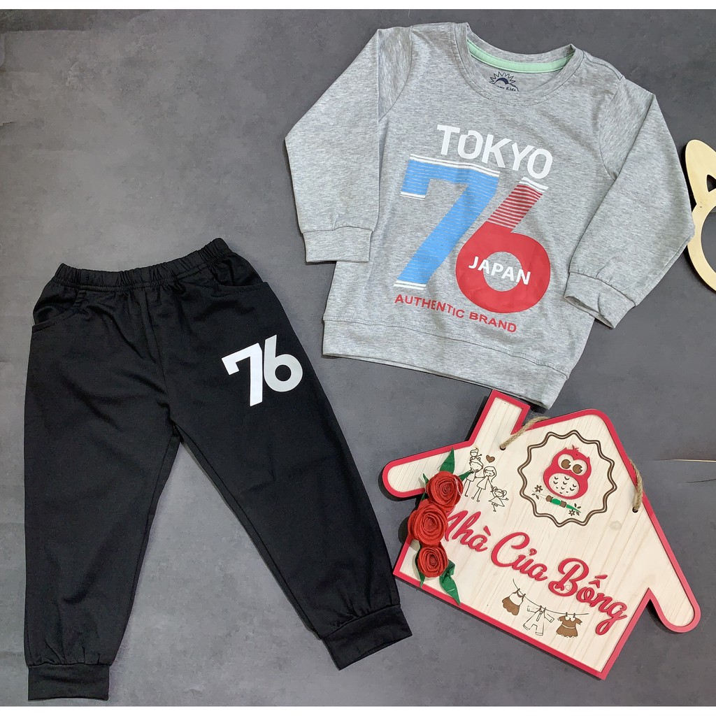 Bộ thun dài tay cho bé trai in chữ Tokyo 76 size 9 - 40 kg
