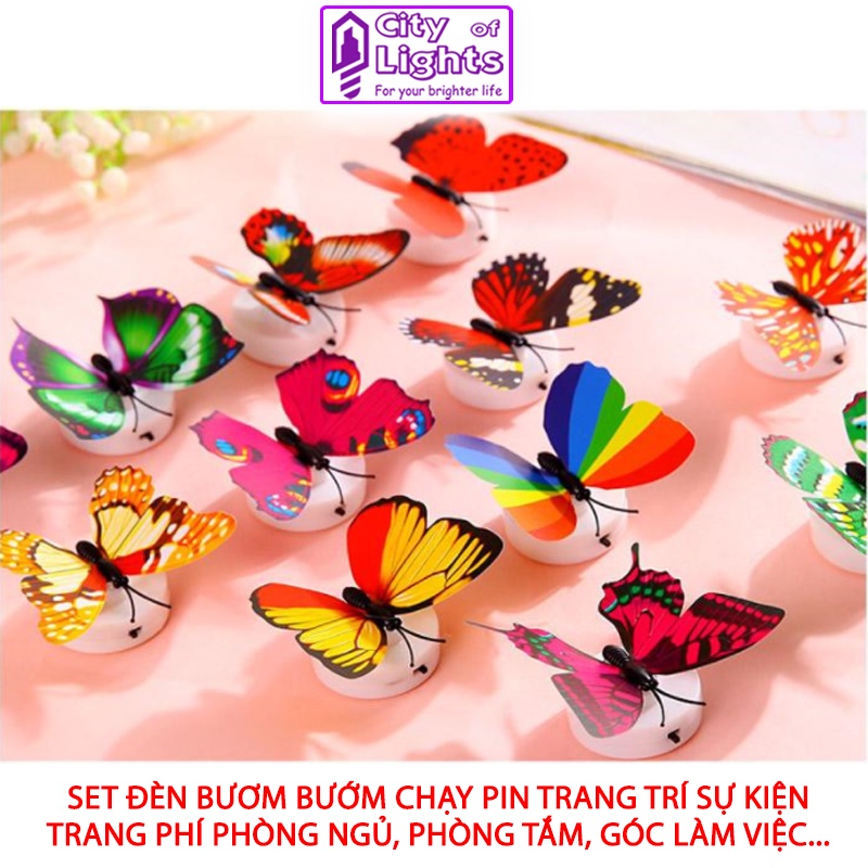 Set 10 đèn LED bươm bướm 3D dán tường dùng để trang trí phòng ngủ, nhà tắm, trang trí sự kiện...