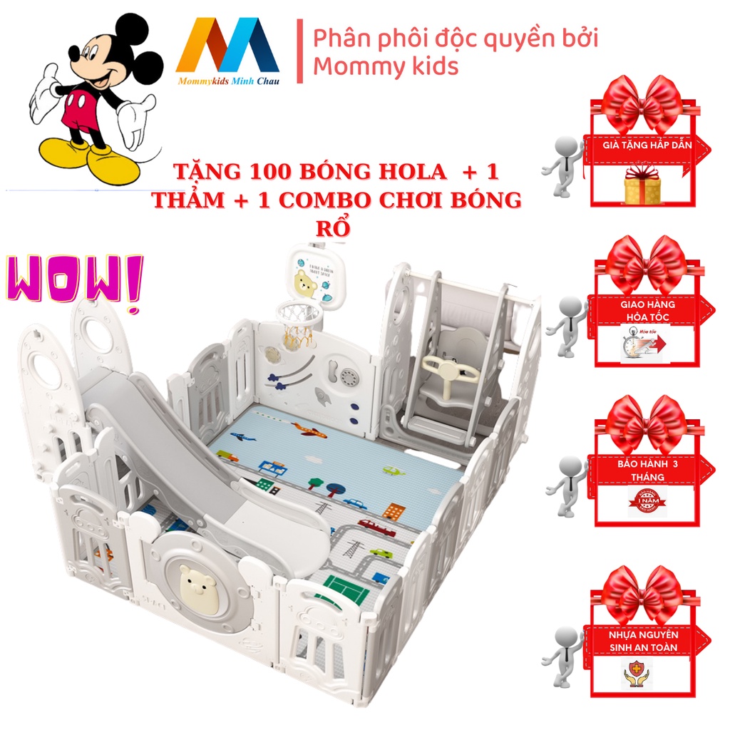 (100% FREEESHIlP) combo quây cũi MOMMYKID MINH CHÂU cầu trượt xích đu bóng rổ TẶNG THẢM 100 bónG, COMBO BÓNG RỔ