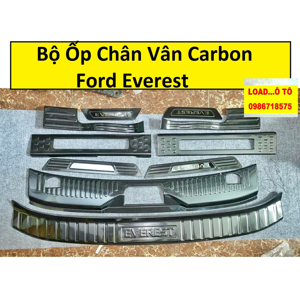 Ốp Bậc Cửa, Nẹp Bước Chân, Cốp Sau Vân Carbon Ford Everest 2022-2019 Cao Cấp, Có Sẵn Keo Dán 3M