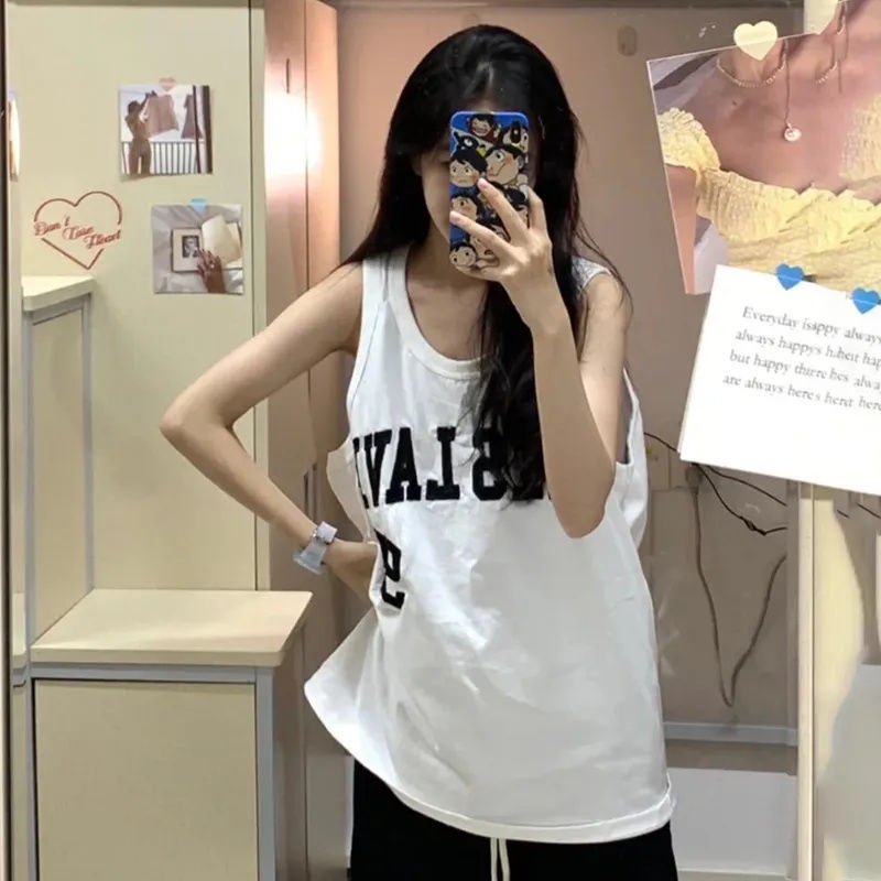 Áo Thun Ba Lỗ Thể Thao Dáng Rộng In Chữ Phong Cách Hip Hop Thời Trang Mùa Hè 2022