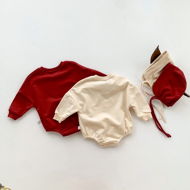 Bộ áo liền quần Cotton tay dài + mũ thời trang cho bé sơ sinh