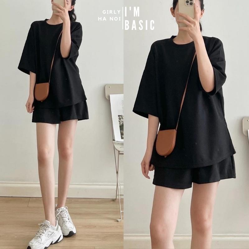 Bộ Quần Áo Mùa Hè Nữ I'm Basic Girly Màu Đen Cotton Cao Cấp Mềm Mịn Thoáng Mát (BCT01)