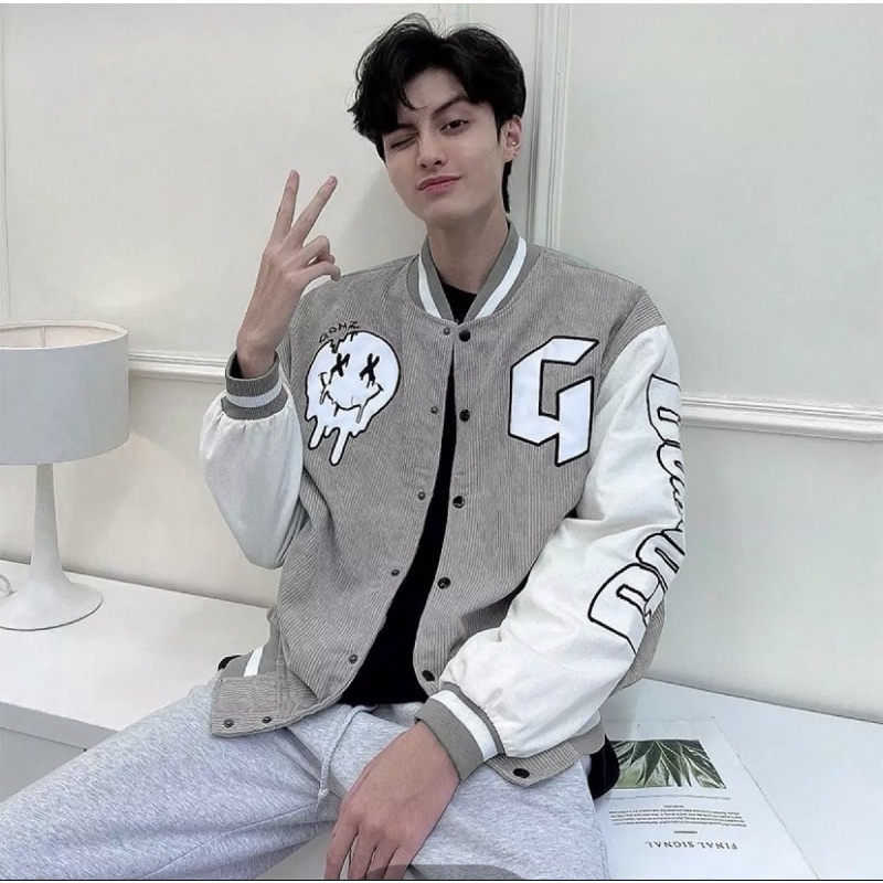 Áo Khoác Bomber ❤ Áo Varsity GONZ Nhung Tăm Unisex Form Rộng