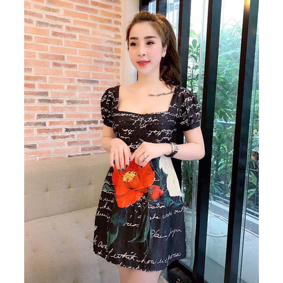 Váy Đầm Thời Trang Nữ  Form Chữ A Tay Bồng Nhẹ Họa Tiết Bông Hoa Màu Sắc Trẻ Trung Dễ Thương- Mẫu Mới Năm 2021