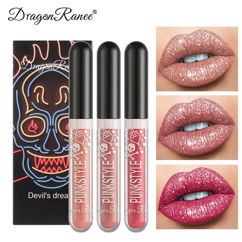 Set 3 Son Môi Chống Thấm Nước Chống Dính Cốc Màu Sắc Lấp Lánh Phong Cách Halloween