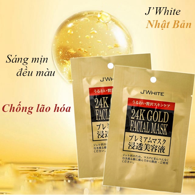Miếng đắp mặt nạ J'White Nhật Bản tinh chất Vàng 24K dòng cao cấp dưỡng trắng mờ thâm nám giảm nếp nhăn chống lão hóa