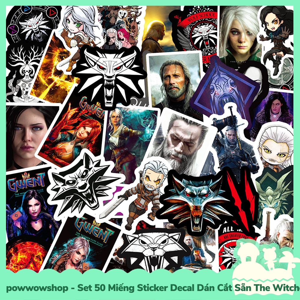 [Sẵn VN - Hỏa Tốc] Set 50 Miếng Sticker Decal Cắt Sẵn DIY Dán Trang Trí Vật Dụng Mẫu Nhân Vật Game The Witcher St Hero