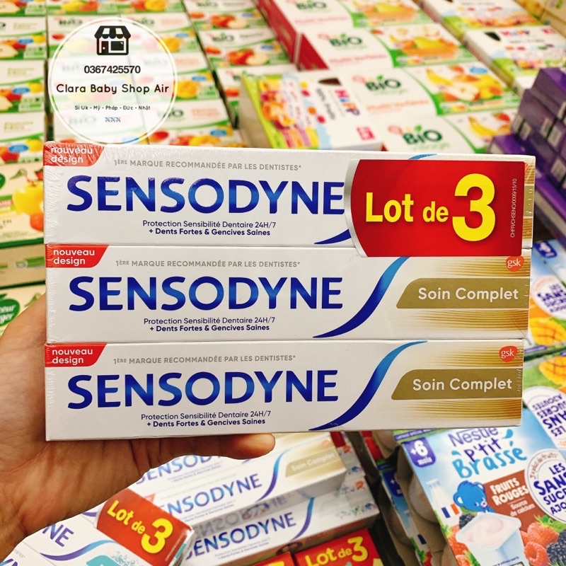 (Air/ có bill) Kem đánh răng Sensodyne của Pháp sét 3 tuýp (3x75g)