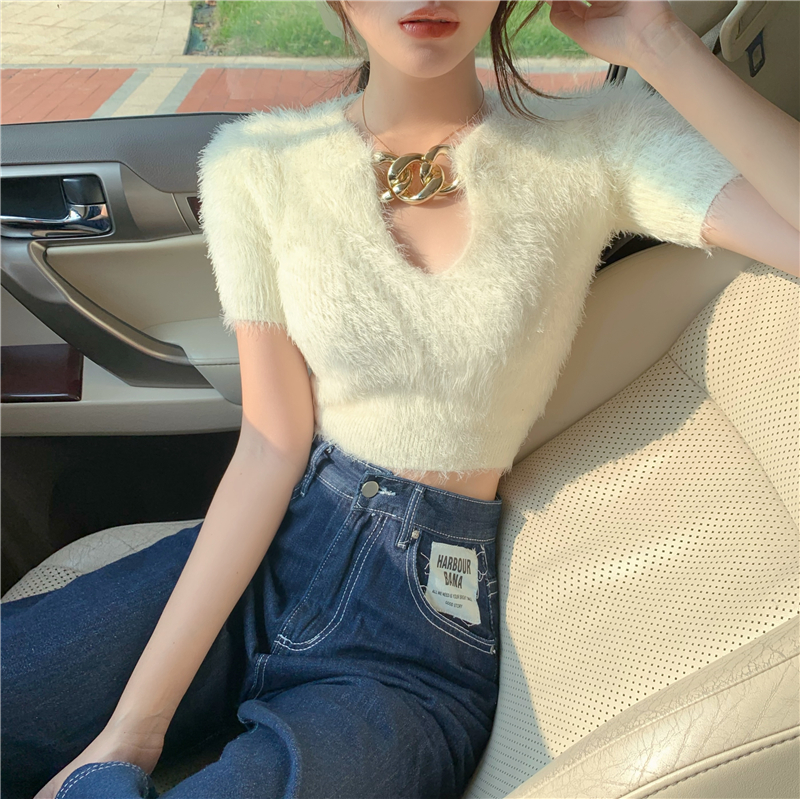 IELGY Áo Kiểu Dáng Ngắn Phối Dây Xích Cá Tính Dễ Phối Đồ Thời Trang Cho Nữ