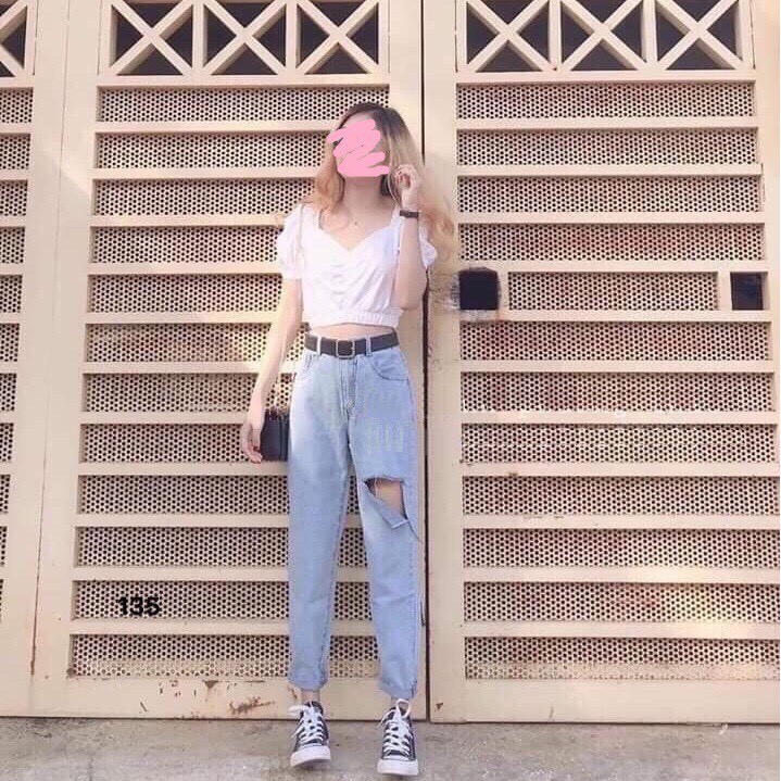 Quần baggy jean nữ lưng cao, cắt rách, nhiều mẫu màu xanh jean LB35 LB JL JohnsonLi | BigBuy360 - bigbuy360.vn