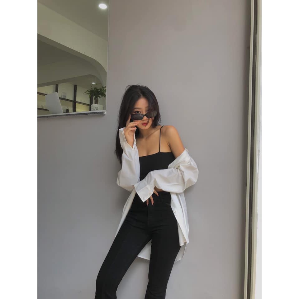 Là min - Áo Croptop 2 Dây Màu Đen