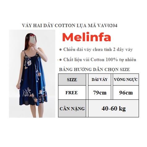 Váy ngủ hai dây nữ vải Cotton tự nhiên mềm mịn thoáng mát mặc mùa hè mã VAV0204