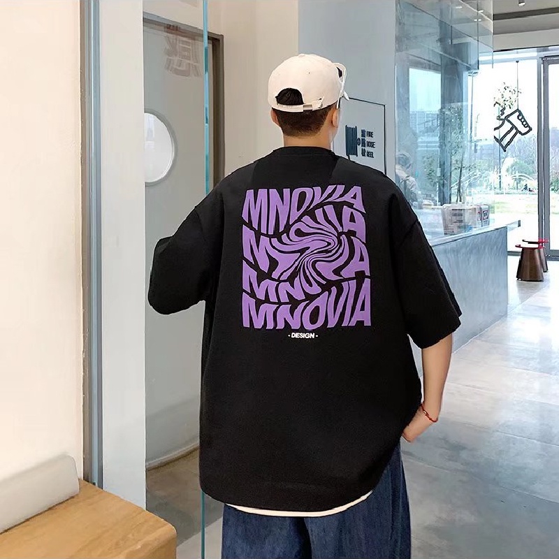 Áo Thun Tay Ngắn Dáng Rộng In Chữ Phong Cách Nhật Bản Thời Trang Mùa Hè Cho Nam Size M-5XL