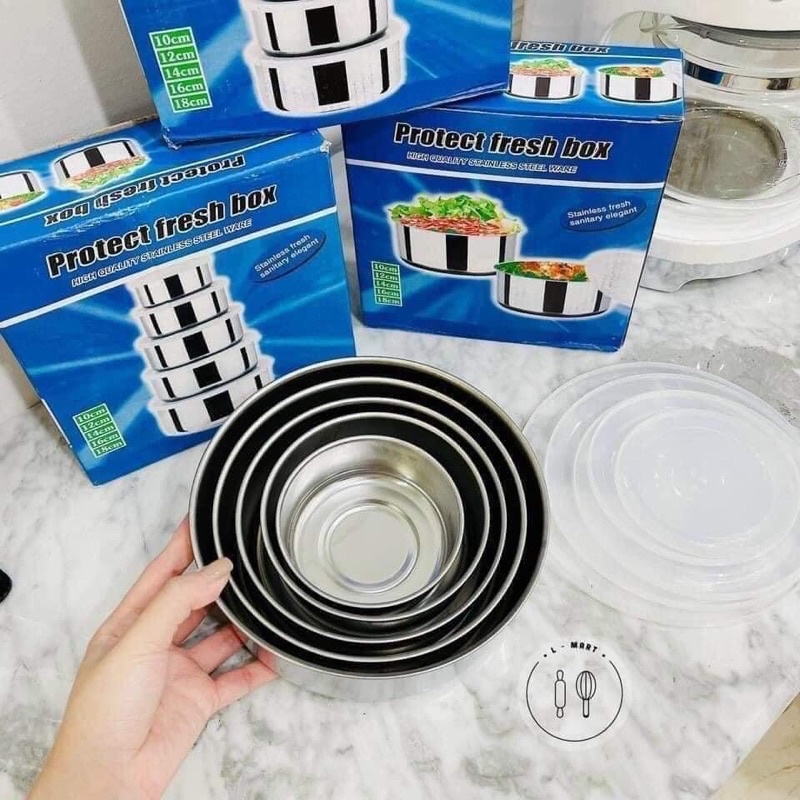 Bộ thố lạnh Inox 5 món kèm nắp hàng đẹp
