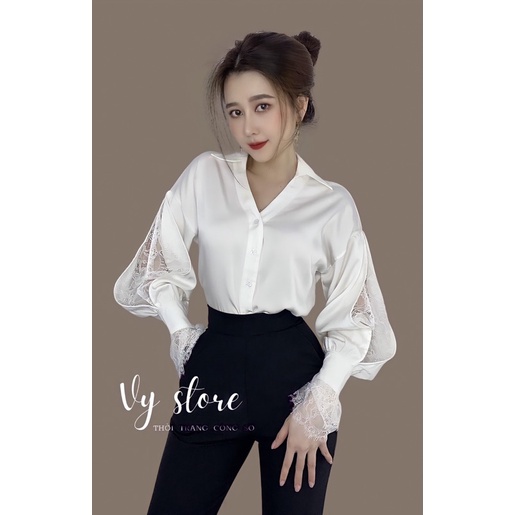 Áo sơ mi phối ren cách điệu sang chảnh - Vy store