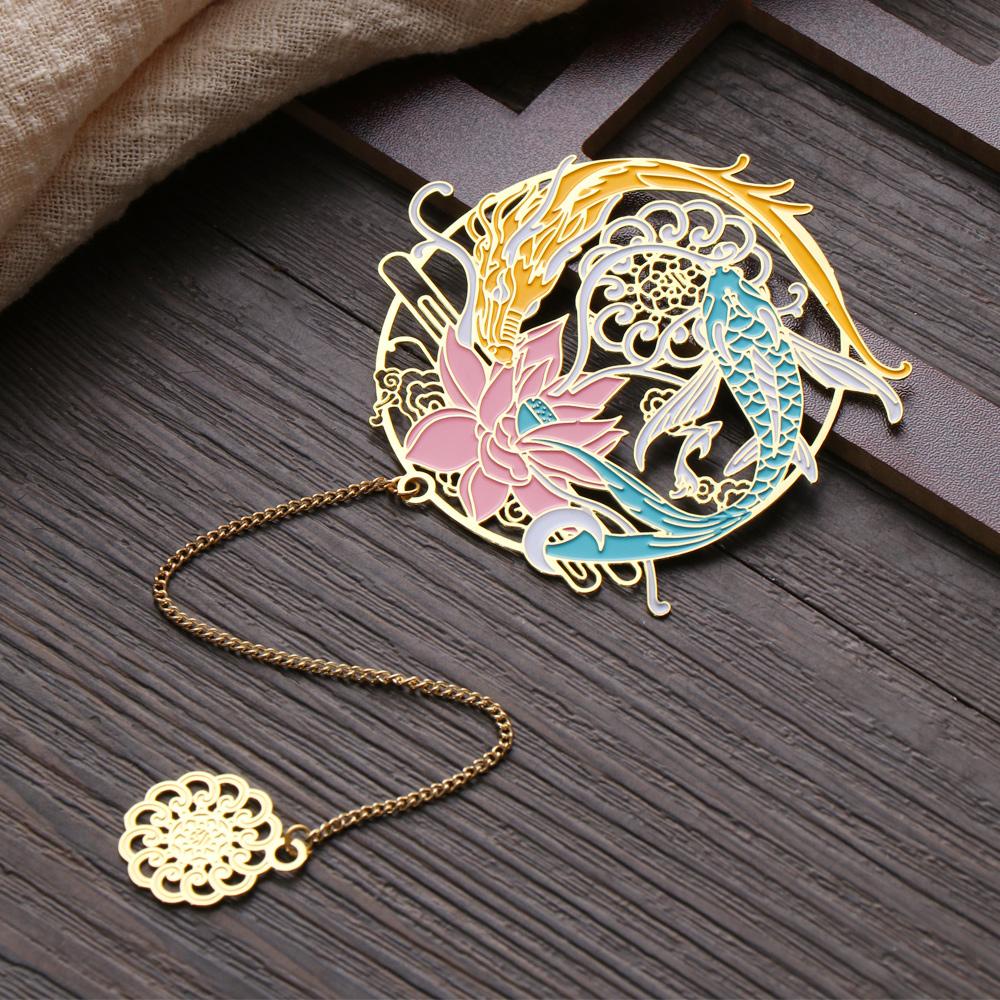 Wttle Đánh Dấu Trang Sách Mặt Dây Chuyền Bằng Đồng Thau Hình Cá Koi Tua Rua Kim Loại Đánh