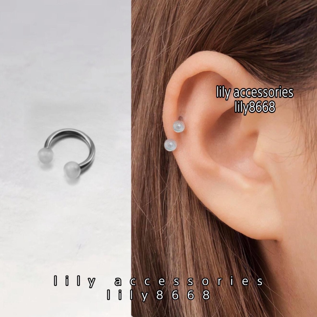 khuyên tai vành tai chữU đầu nhựa trắng cá tính