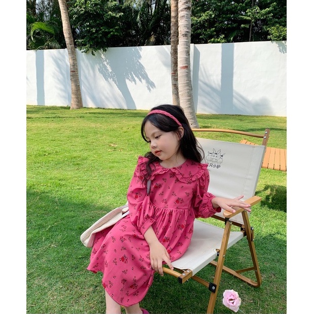 Váy dài tay mùa thu họa tiết hồng cực xinh cho bé gái size nhỡ size đại T03