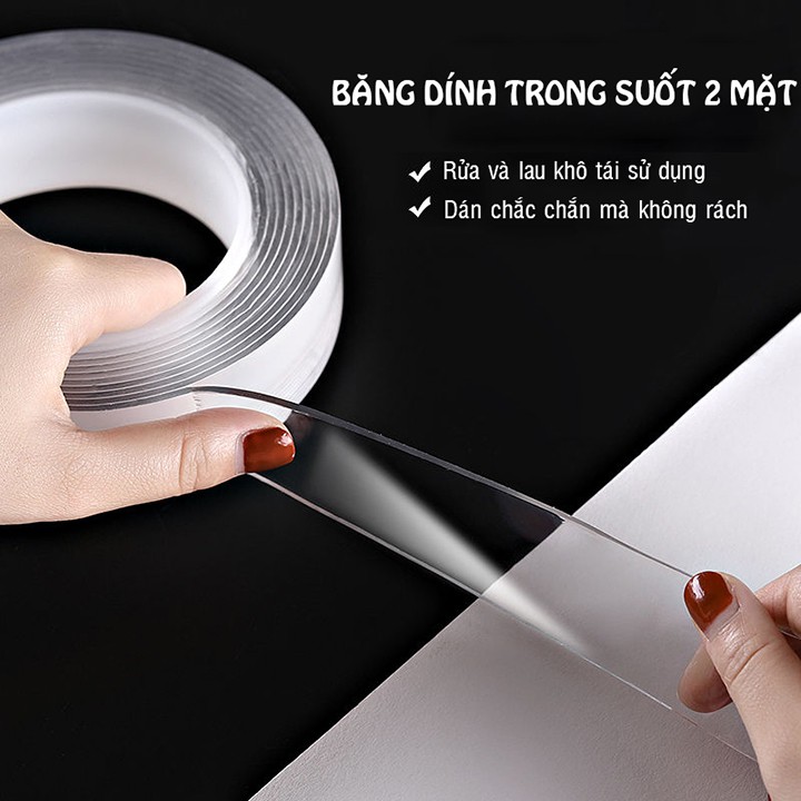 Băng Dính Nano Dán 2 Mặt Trong Suốt/ Băng Keo 2 Mặt Đa Năng