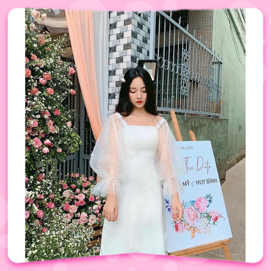 Đầm Nữ, Đầm dự tiệc trắng tay phồng kết hạt siêu xinh V | BigBuy360 - bigbuy360.vn