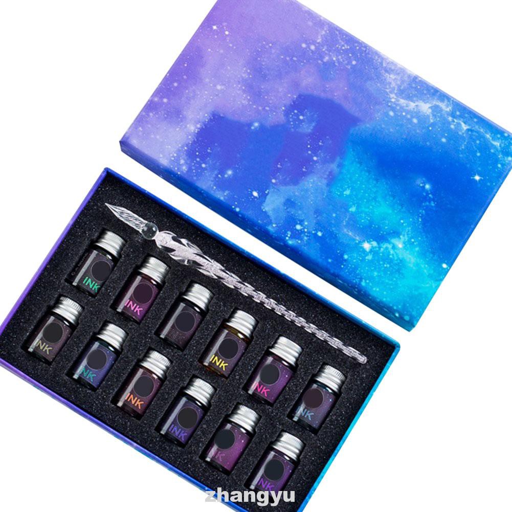 13pcs Stationery Supplies Artisit Signature Calligraphy Art School Crystal Starry Sky Glass Dipped Pen Ink Set