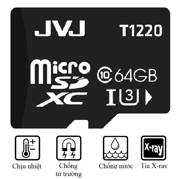 Thẻ nhớ 64Gb  JVJ Class 10, U3 - Dùng cho tất cả các dòng thiết bị hỗ trợ thẻ nhớ micro, camera giám sát-Bảo hành 5 năm