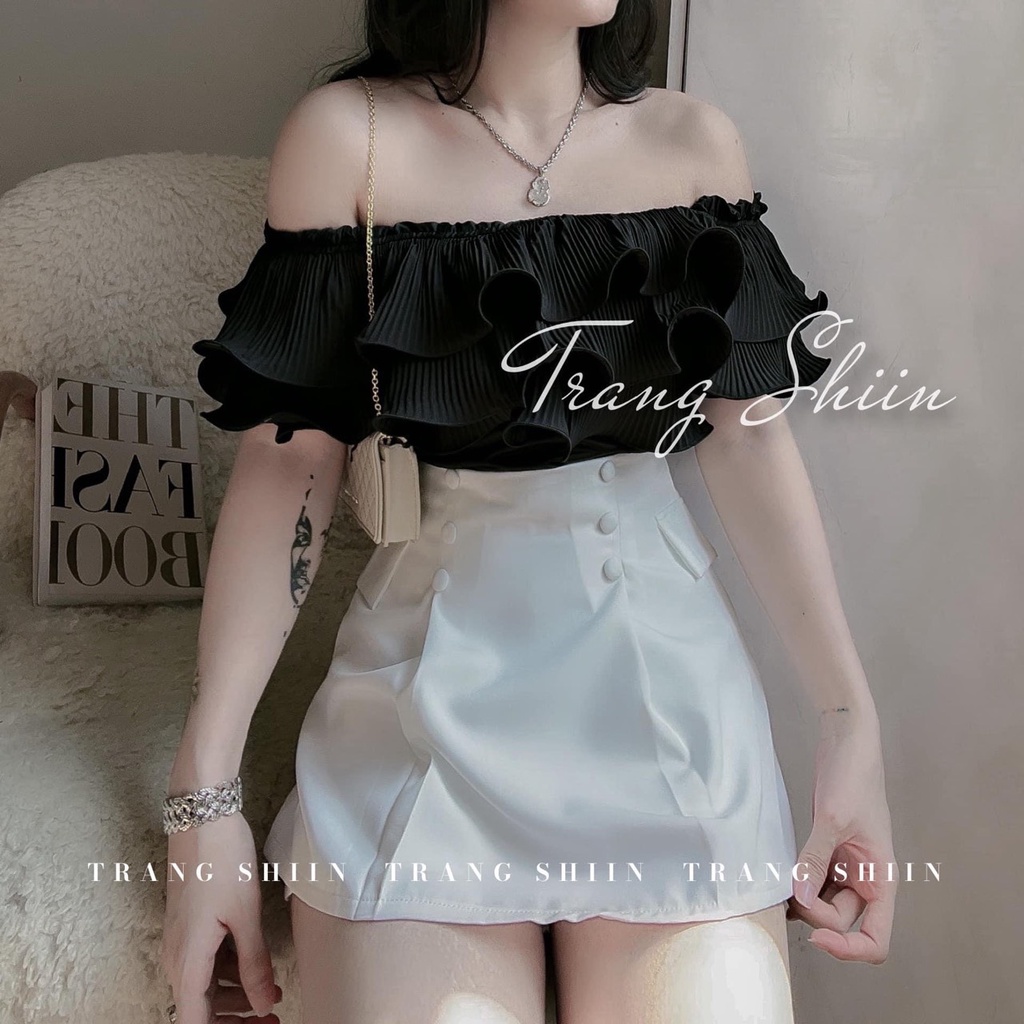 Set sơ mi bèo trễ vai chân váy ngắn siêu hot DN265