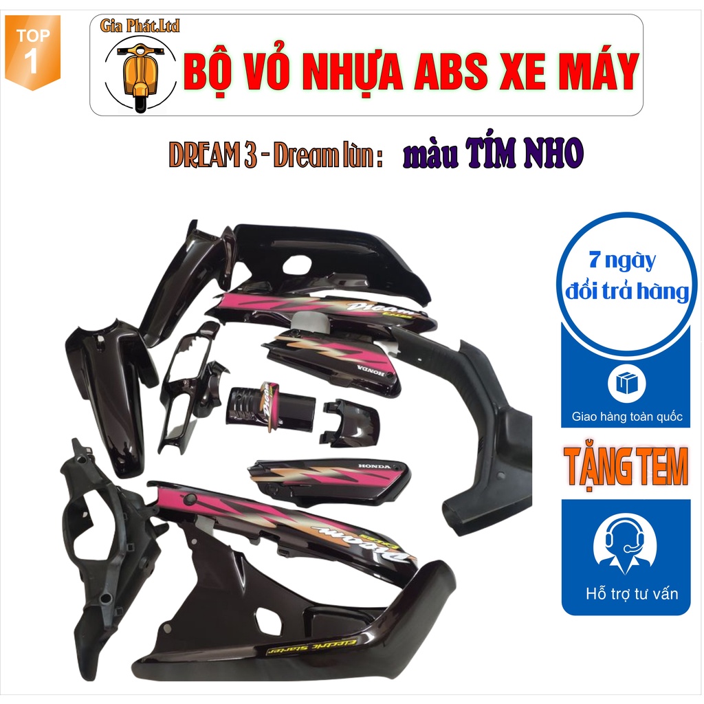 Bộ vỏ nhựa dàn áo xe Dream lùn - Dream III màu TÍM NHO_SPP-1350