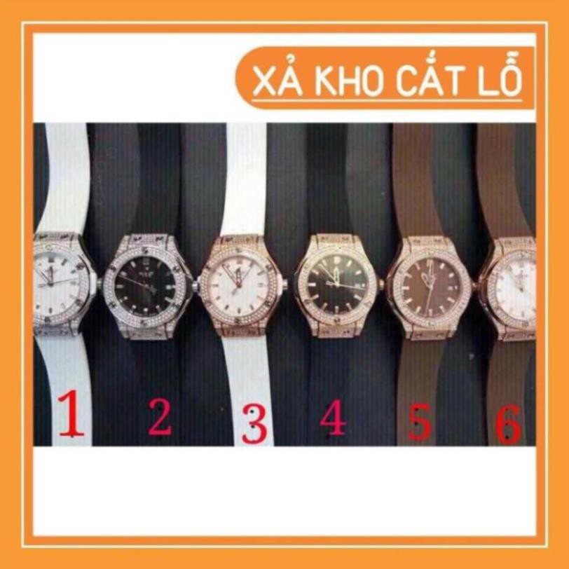 [Chất] Đồng Hồ Nam Nữ Hublot HBL2424 Dây Silicon Hương Vani Mặt tròn viền đính đá MTP-STORE