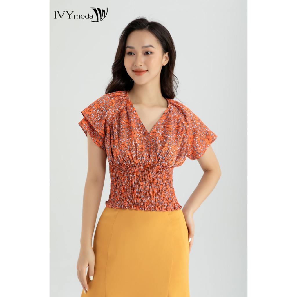 [NHẬP WABRTL5 GIẢM 10% TỐI ĐA 50K ĐH 250K ]Áo sơ mi nữ họa tiết cổ V IVY moda MS 16M6537