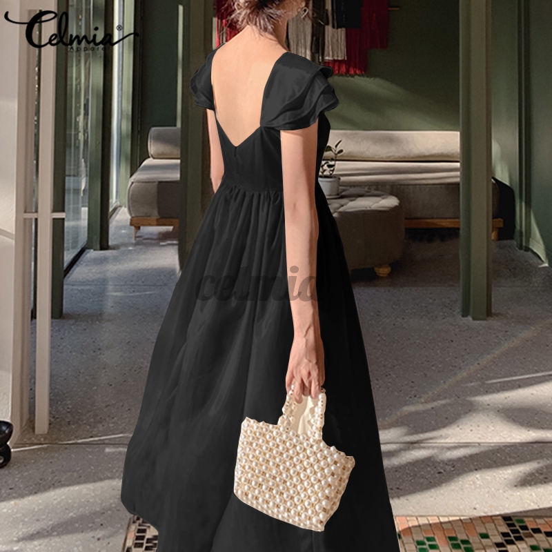 Đầm Celmia Dài Cổ Vuông Nút Trơn Vintage Thông Thường | BigBuy360 - bigbuy360.vn