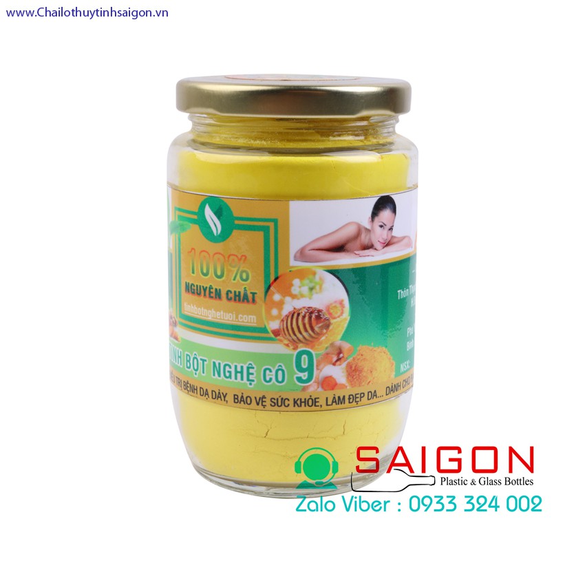 Hũ Thủy Tinh 375ml nắp thiết Vàng