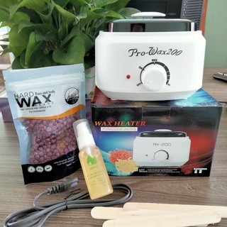 Combo nồi nấu sáp wax lông bản Pro wax 200 cao cấp, sáp, mỡ chăn tặng que