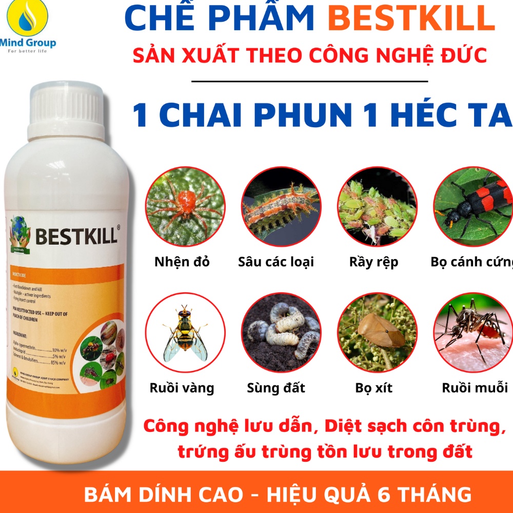 Thuốc Diệt Côn Trùng BESTKILL Công Nghệ Đức, Trừ Sâu Bọ, Rầy Rệp, Sâu Ăn Lá, Ấu Trùng Trên Lá Và Dưới Đất Chai 1000ml