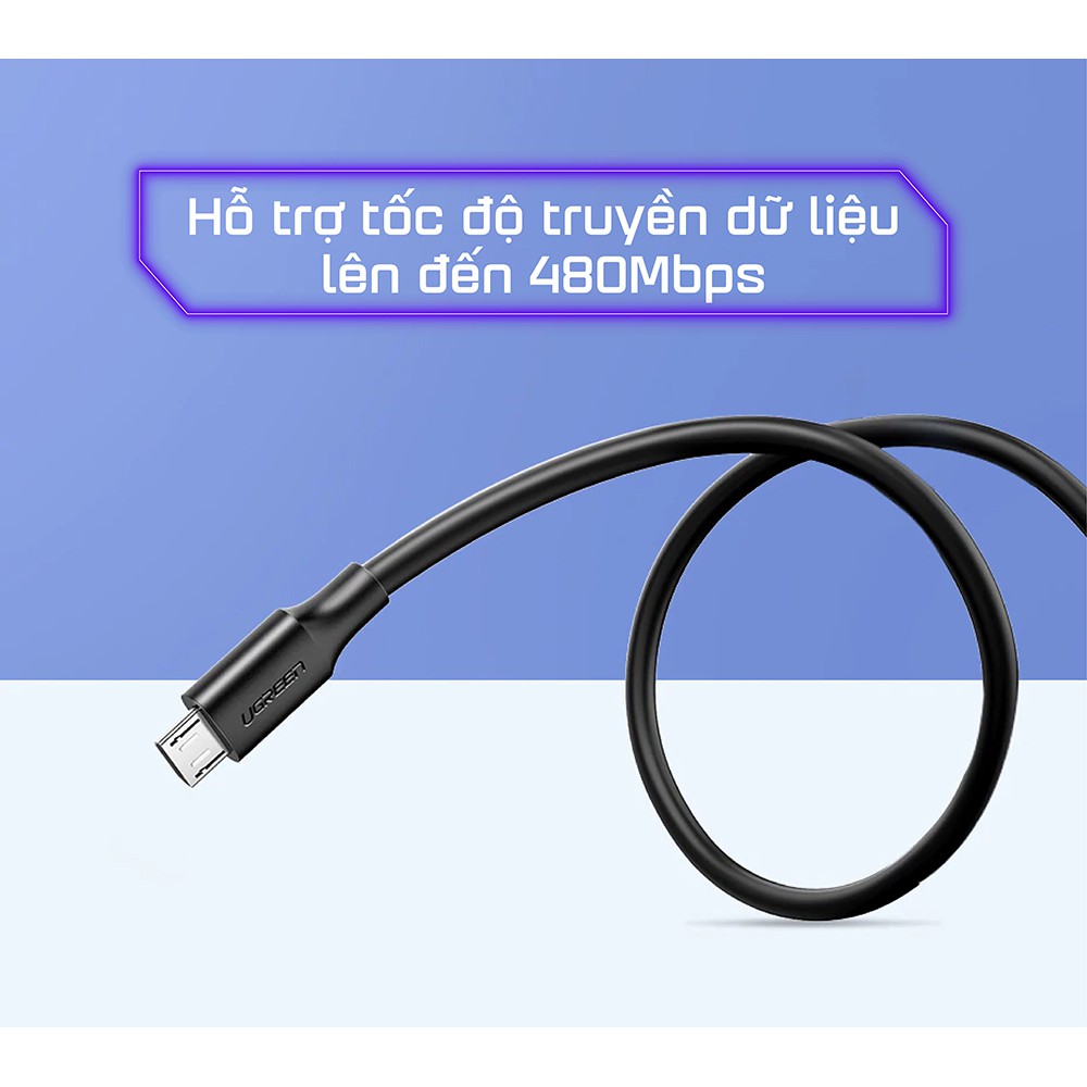 Cáp sạc và truyền dữ liệu Ugreen US289 cổng Micro USB 2.4A - Hàng phân phối chính hãng - Bảo hành 18 tháng