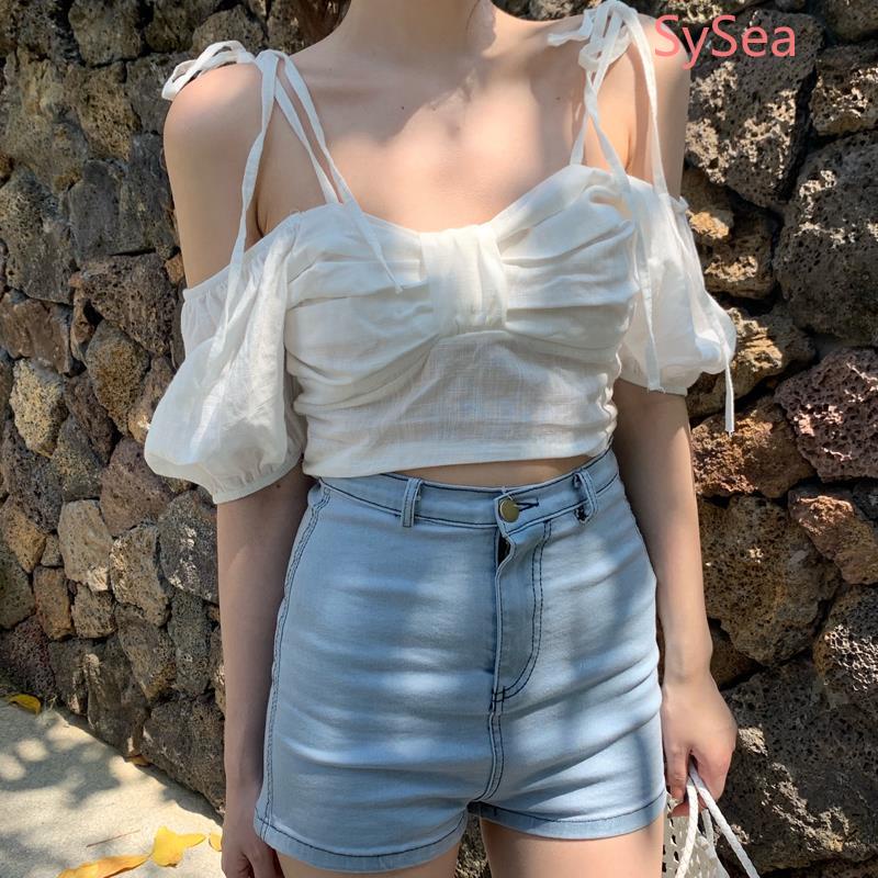 Áo Sơ Mi Trắng Trễ Vai Đính Nơ Quyến Rũ Thời Trang Hè Cho Nữ