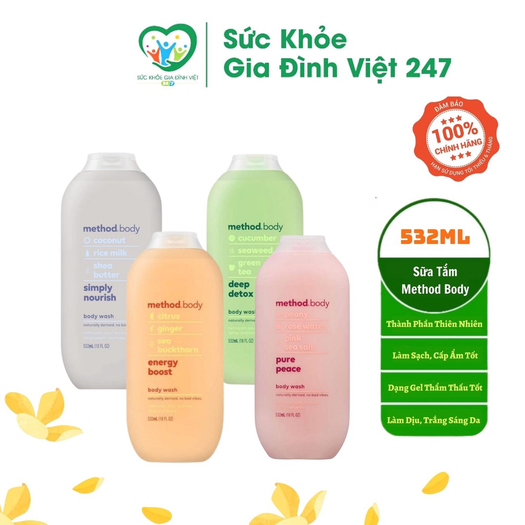 Sữa Tắm Method Body 532ml - Hàng Chuẩn Úc 100% Từ Thiên Nhiên An Toàn Sáng Mịn, Cấp Ẩm Tốt Cho Da suckhoegiadinhviet247