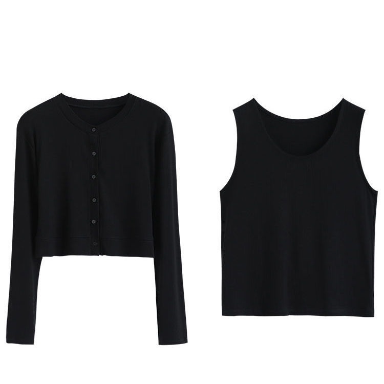 Set Áo Lửng Tay Dài + Áo Khoác Cộc Tay Phong Cách Phương Tây Cho Nữ